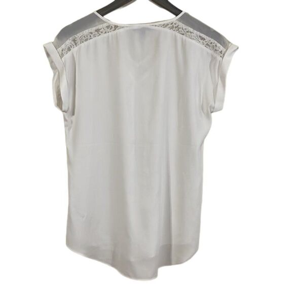 Express Women's White V-Neck Short Sleeve Blouse Lace Detail Size Small NWOT - Picture 5 of 9